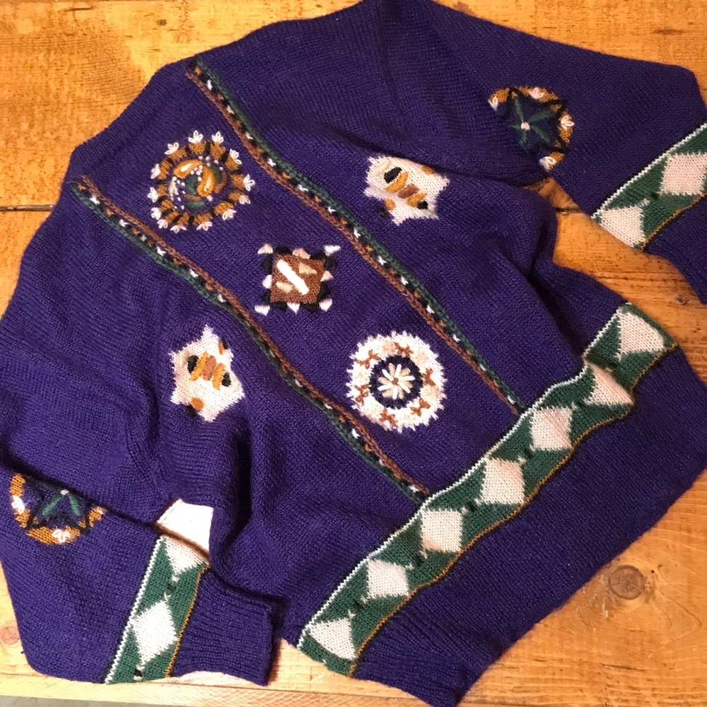 Purple Knit Cardi with Geometric Patterns - Picture 2 of 7